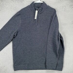 Croft Barrow Men Fleece Lined Sweater XL Navy Blue Quarter Zip Pullover Knit NEW